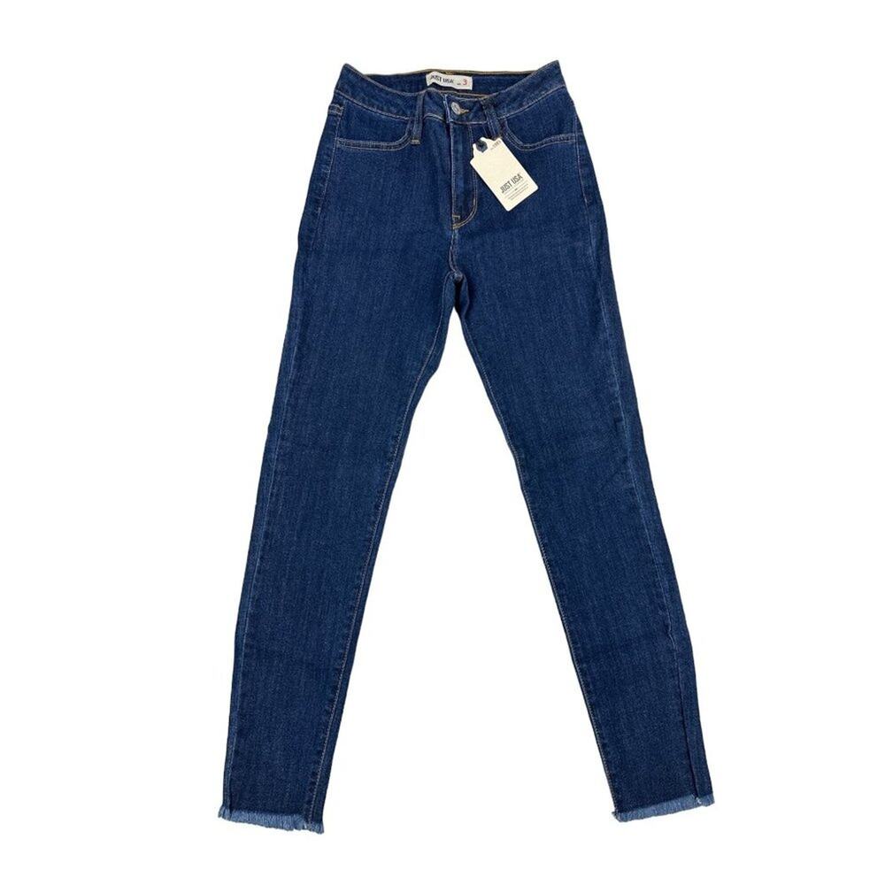 Just USA - Mid Rise Skinny Jeans with Fray Hem in Blue